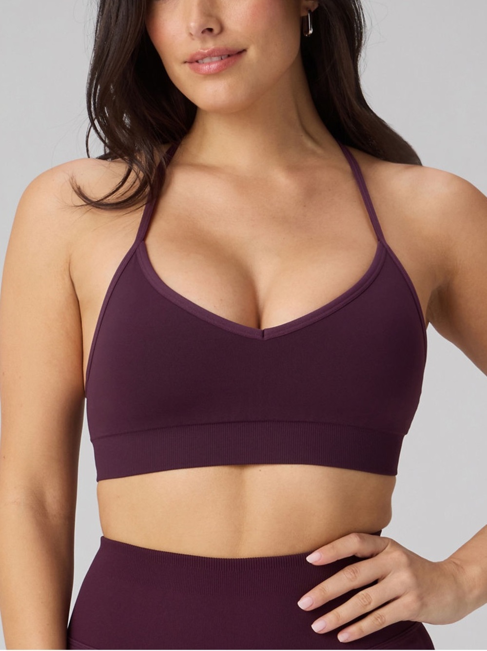 Fabletics Plum V-Neck Strappy Back Sports Bra